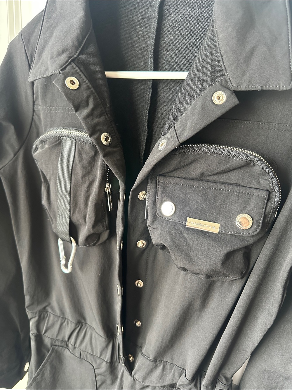 Maniere De Voir Black Utility Jumpsuit with Pocket Details - Picture 2 of 4